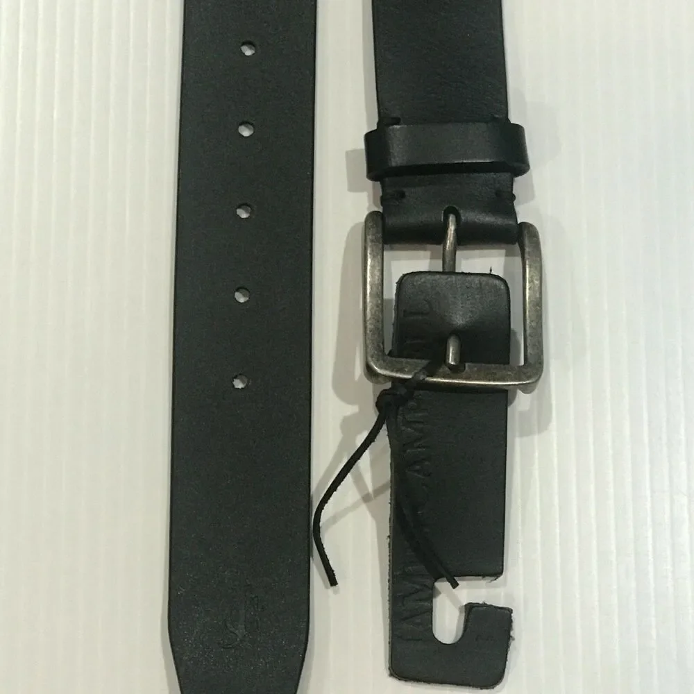 James Campbell Men's Leather Belt Antiqued Nickel Buckle Black 44